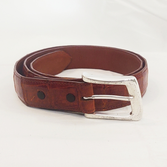 Vintage Brown Crocodile Leather Belt with Silver Buckle - Picture 1 of 5